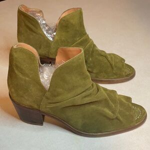 Sundance Olive Suede Peep-Toe Ankle Booties